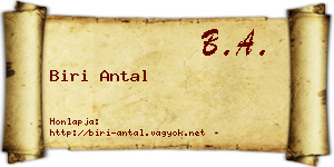 Biri Antal névjegykártya
